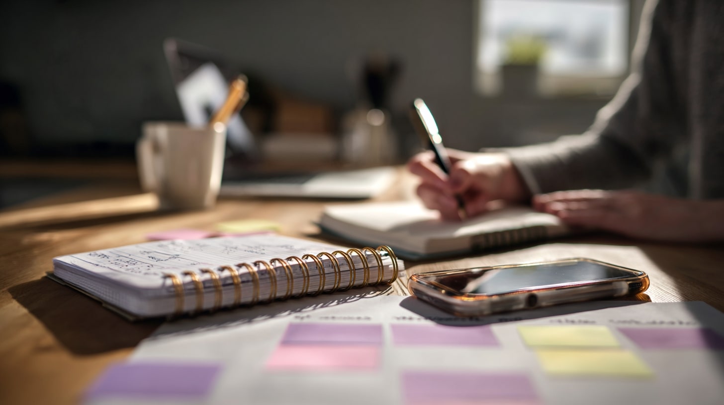 Personne organisant ses notes et son planning pour mieux gérer son quotidien avec la sclérose en plaques.